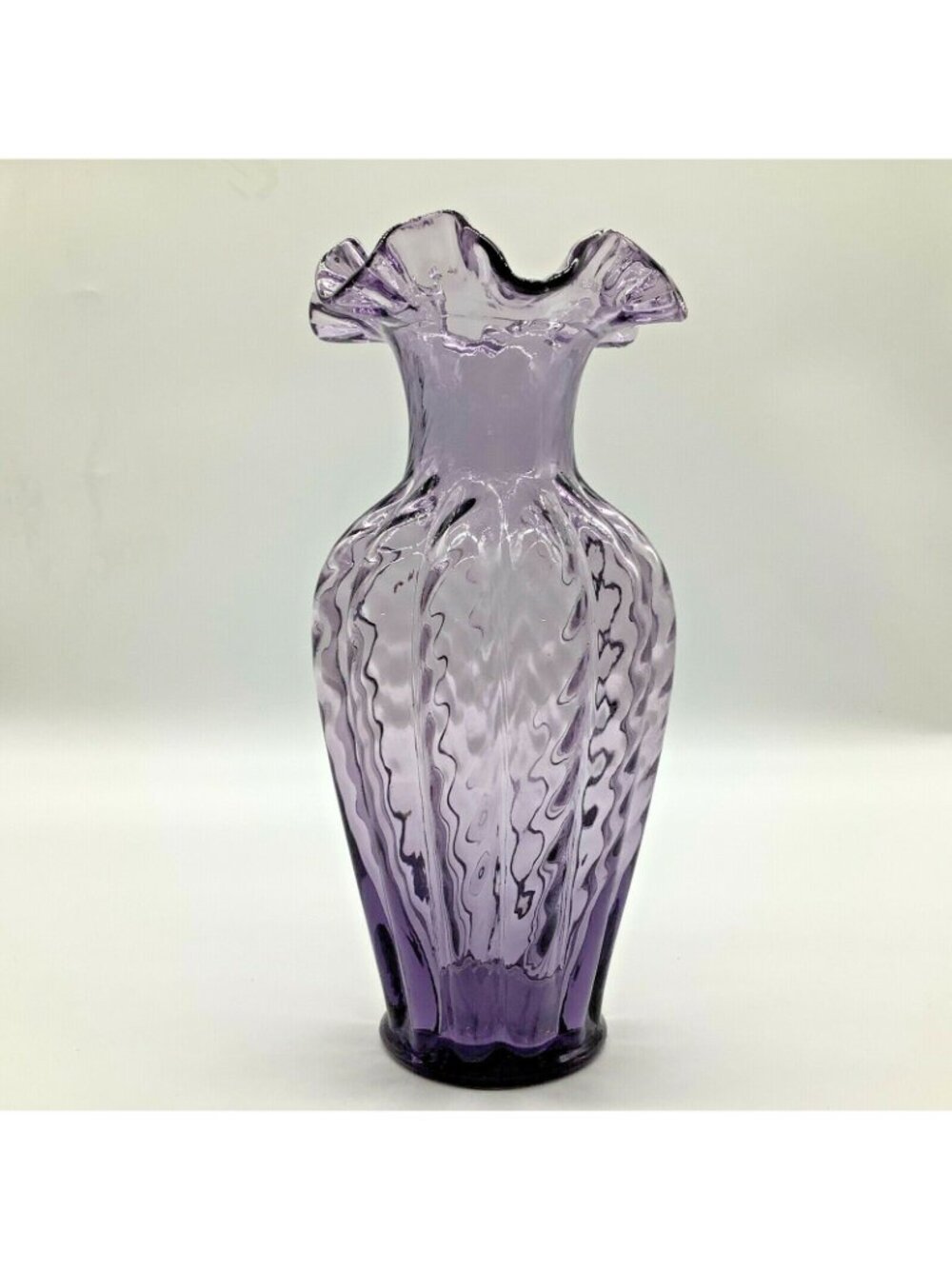 Fenton Violet Ribbed Melon Vase with Ruffled Rim - Picture 3 of 12